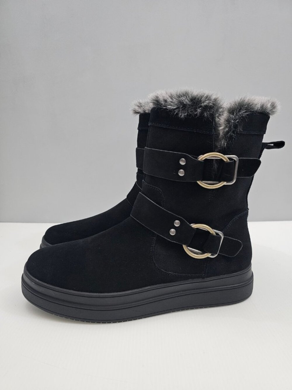 J/Slides NYC Nelly Waterproof Winter Boot Womens 10 Black Suede Faux Fur NEW